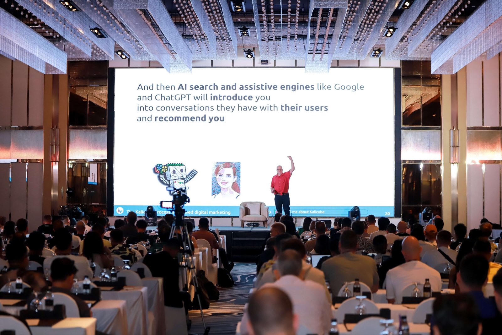 Jason Barnard on stage in front of a full ballroom at SEO Mastery Summit, Saigon
